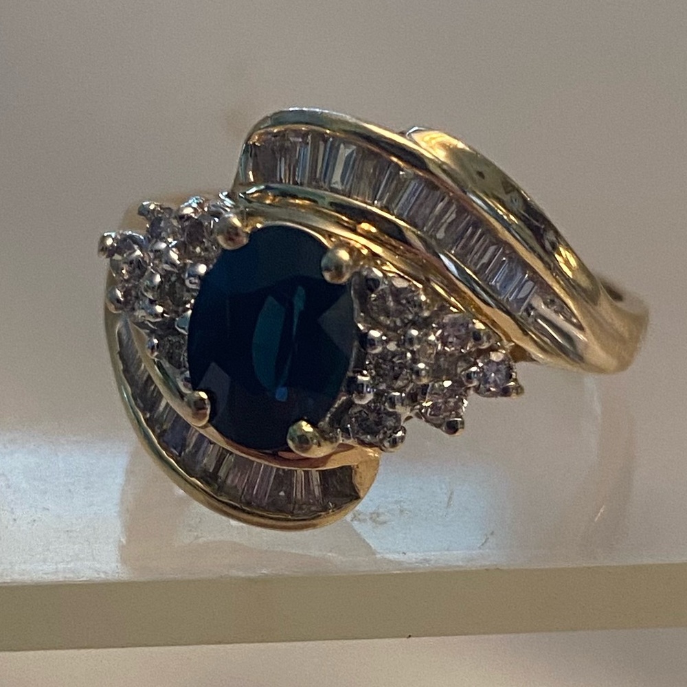 Natural 1.99 Cts Sapphire & Diamond Cluster 14K Yellow Gold Ring Sz 9.5 - Picture 6 of 11